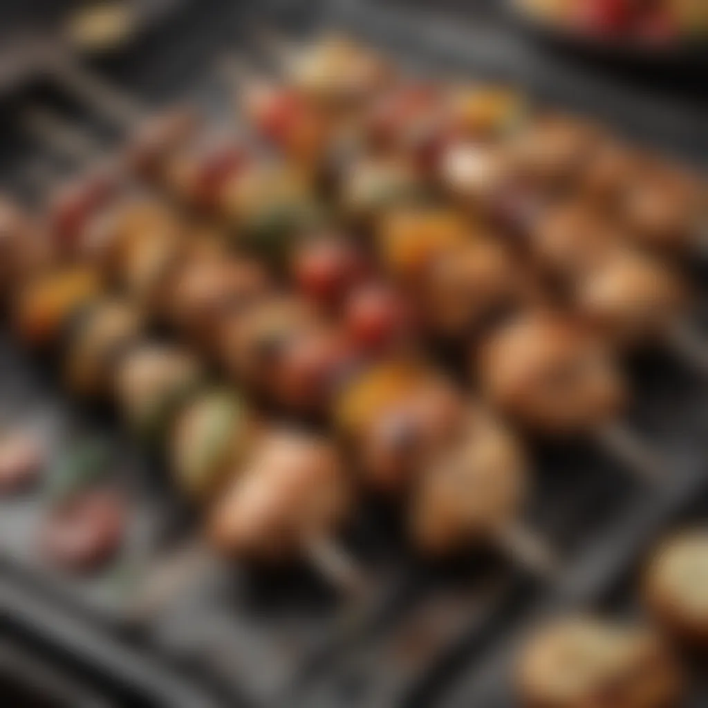 Grilled chicken skewers with a side of seasonal vegetables, perfectly charred and ready to eat.