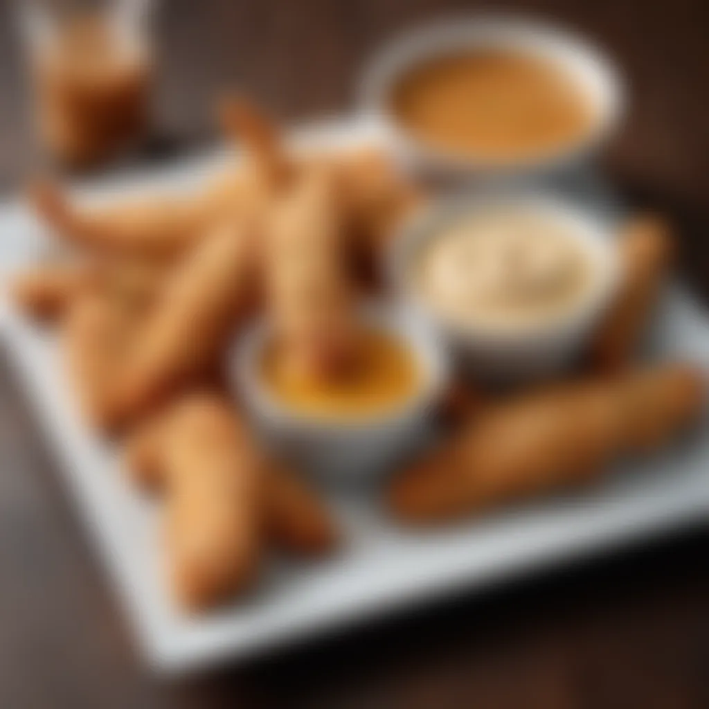 Close-up of ranch chicken tenders with a dipping sauce on the side