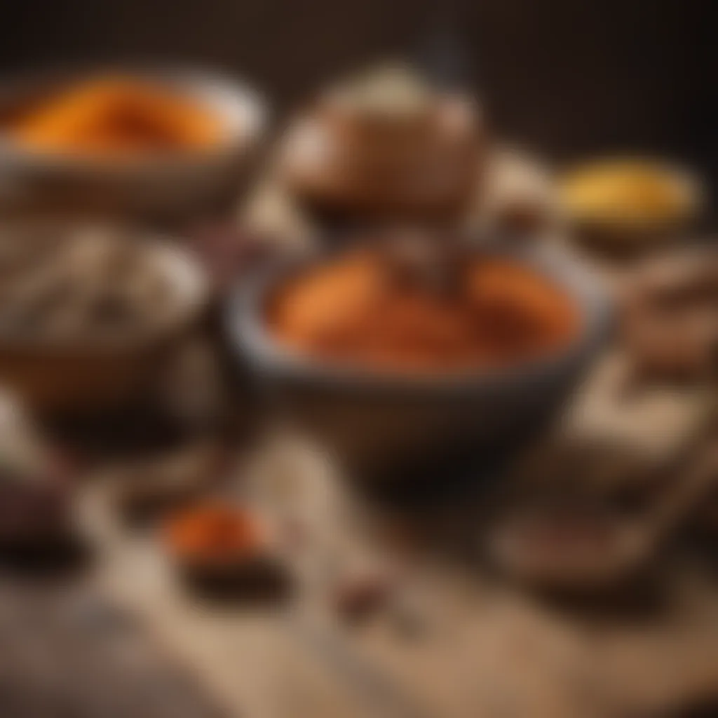 Aromatic spices in rustic setting