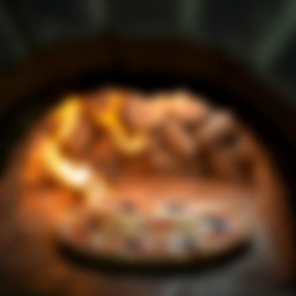 Close-up view of a brick pizza oven's interior highlighting the heat source.