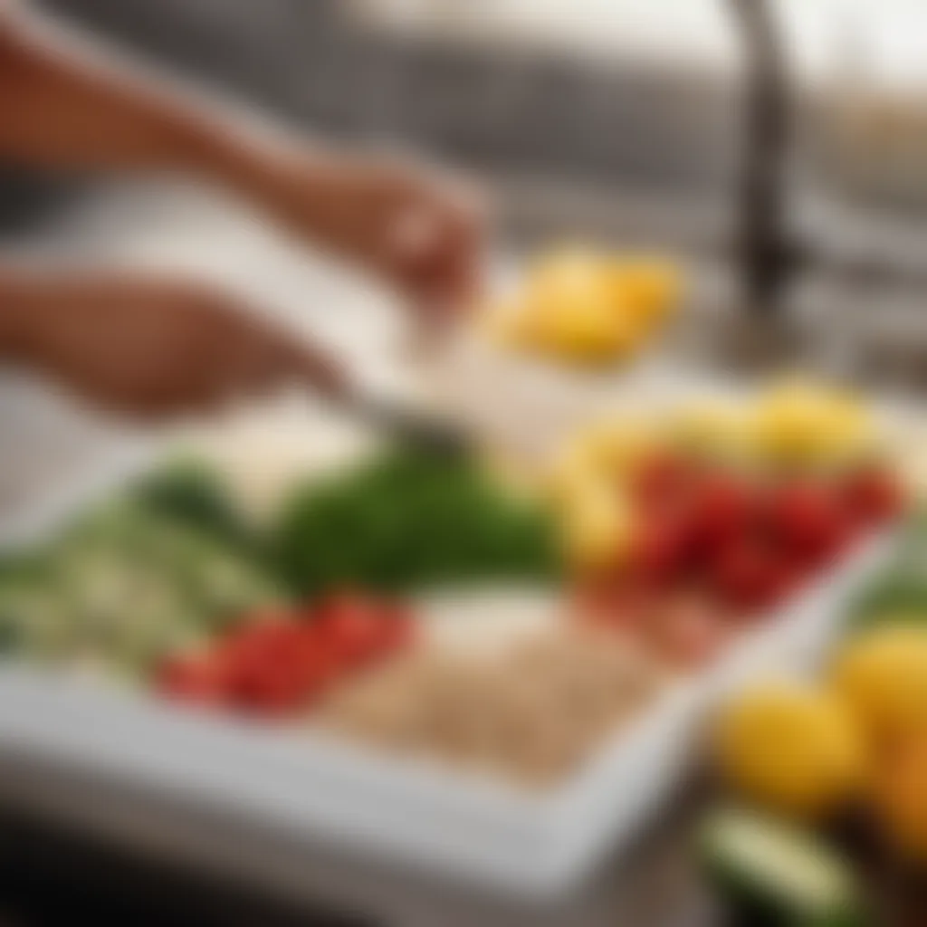 Woman adding fresh ingredients to a recipe box