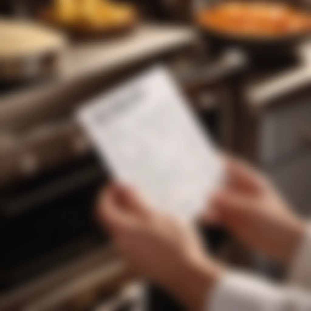 Hand holding a recipe card while cooking