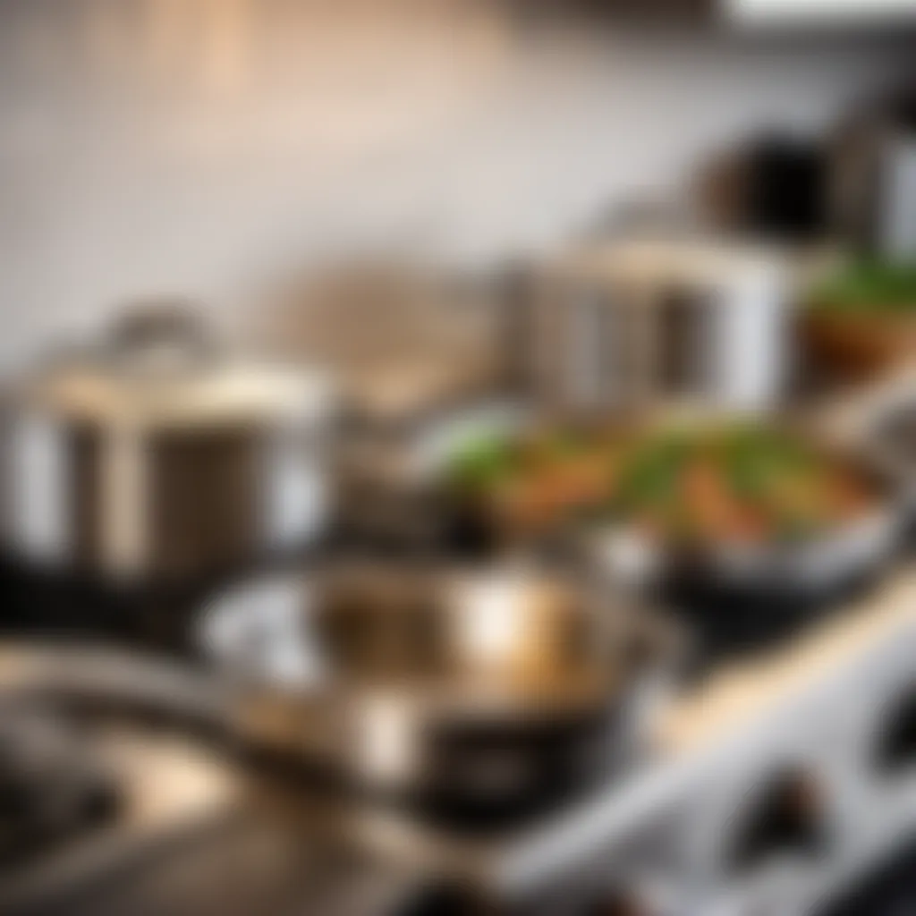 Stainless steel pots and pans on a stove