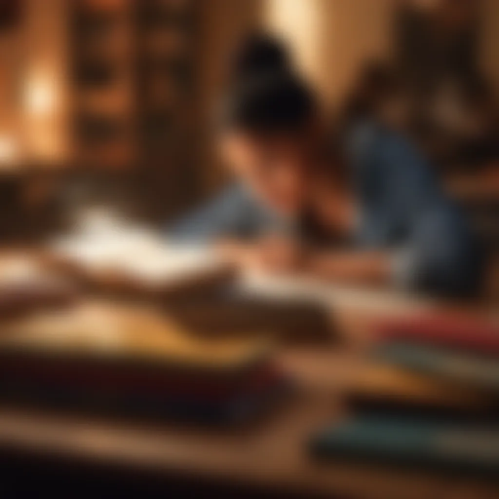 Student studying with books