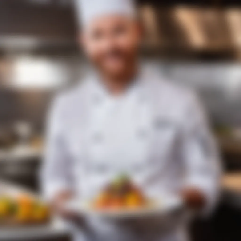 Chef holding a plate with a beautifully presented dish