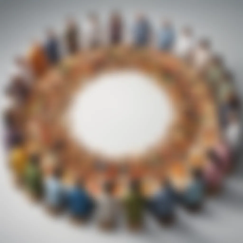 Illustration of diverse individuals standing in a circle symbolizing social well-being