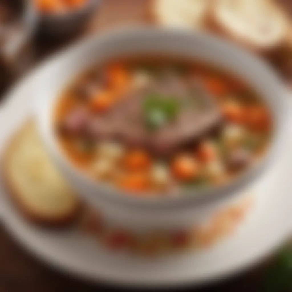 Bowl of hearty steak soup