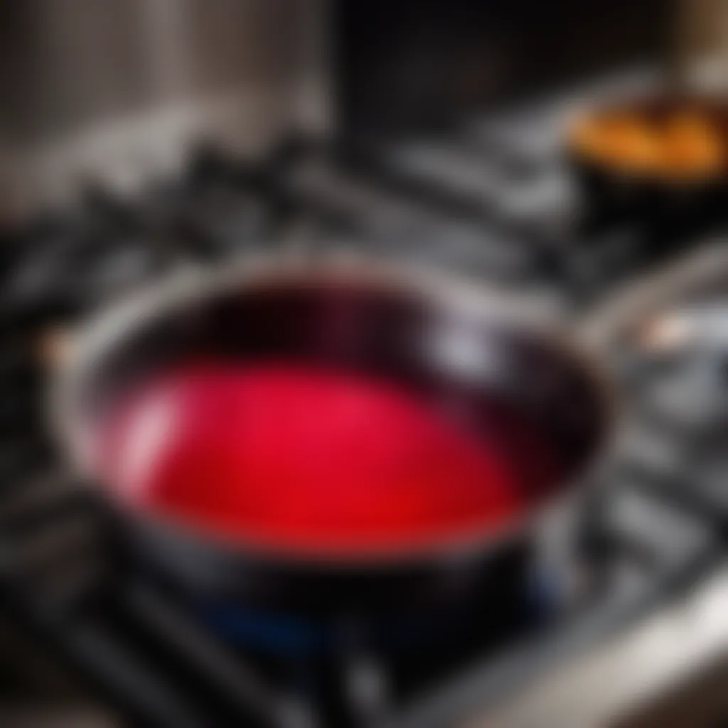 Red dye mixture simmering on the stove