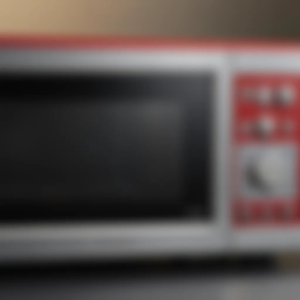 Close-up of innovative control panel on red Hamilton Beach microwave