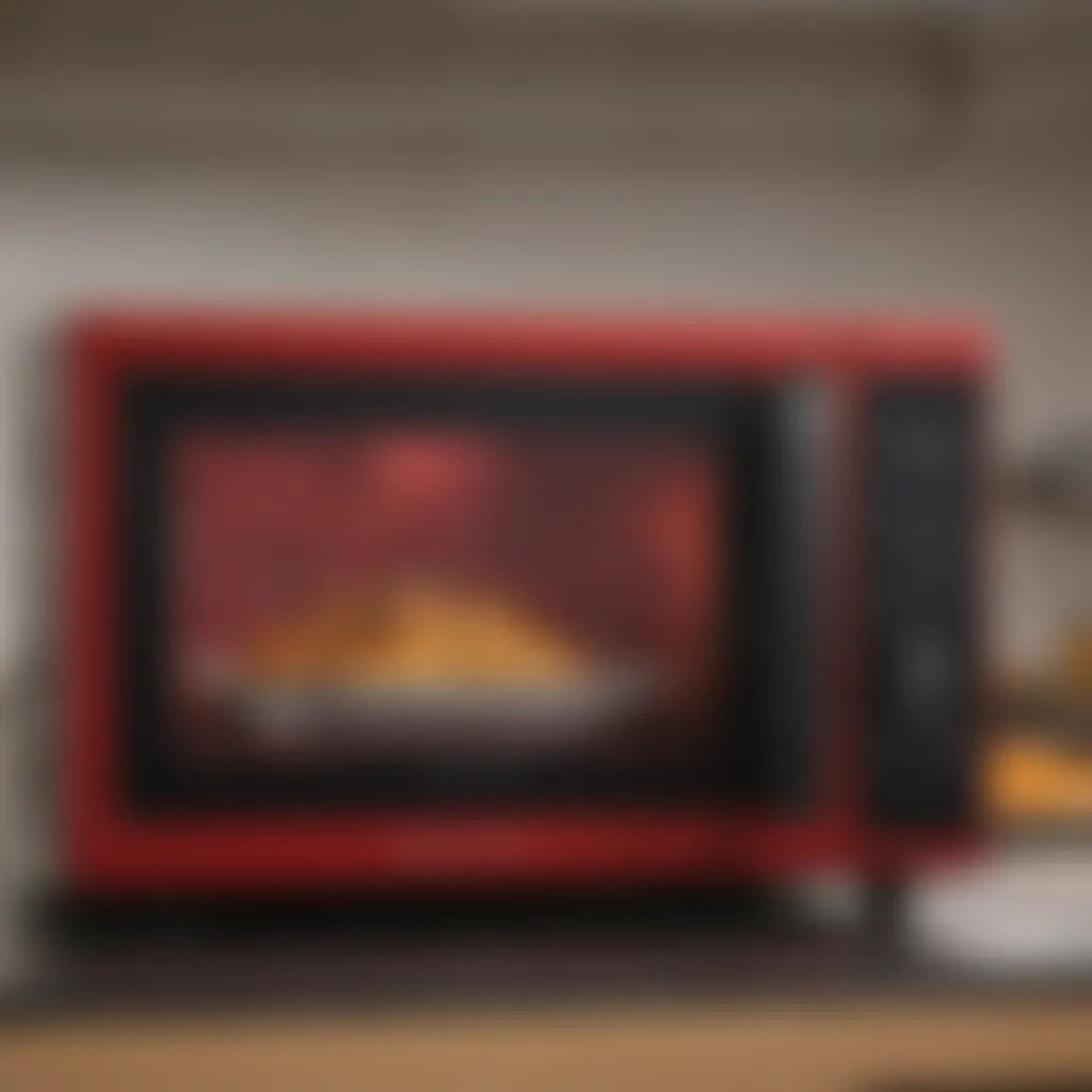 Interior view showcasing advanced technology in red Hamilton Beach microwave