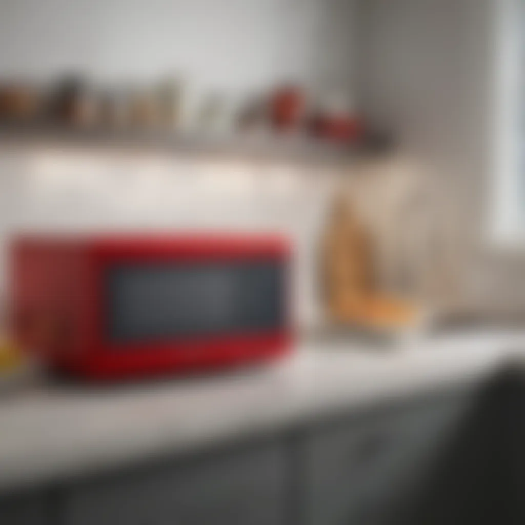 Modern red Hamilton Beach microwave on kitchen counter