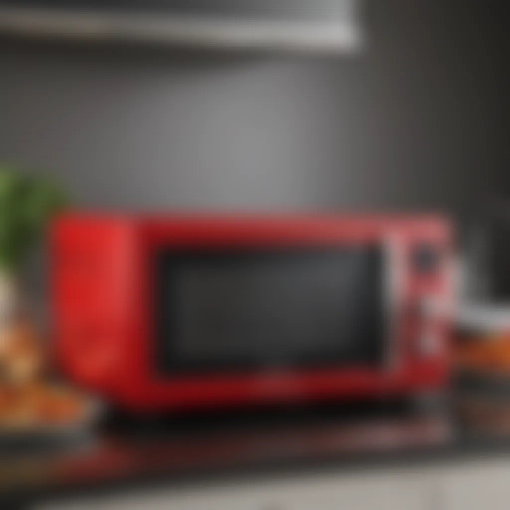 User-friendly features of the red Hamilton Beach microwave highlighted