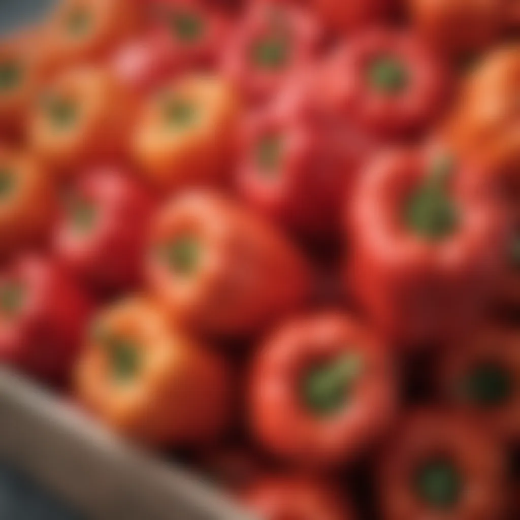 Vibrant red bell peppers at a farmers market