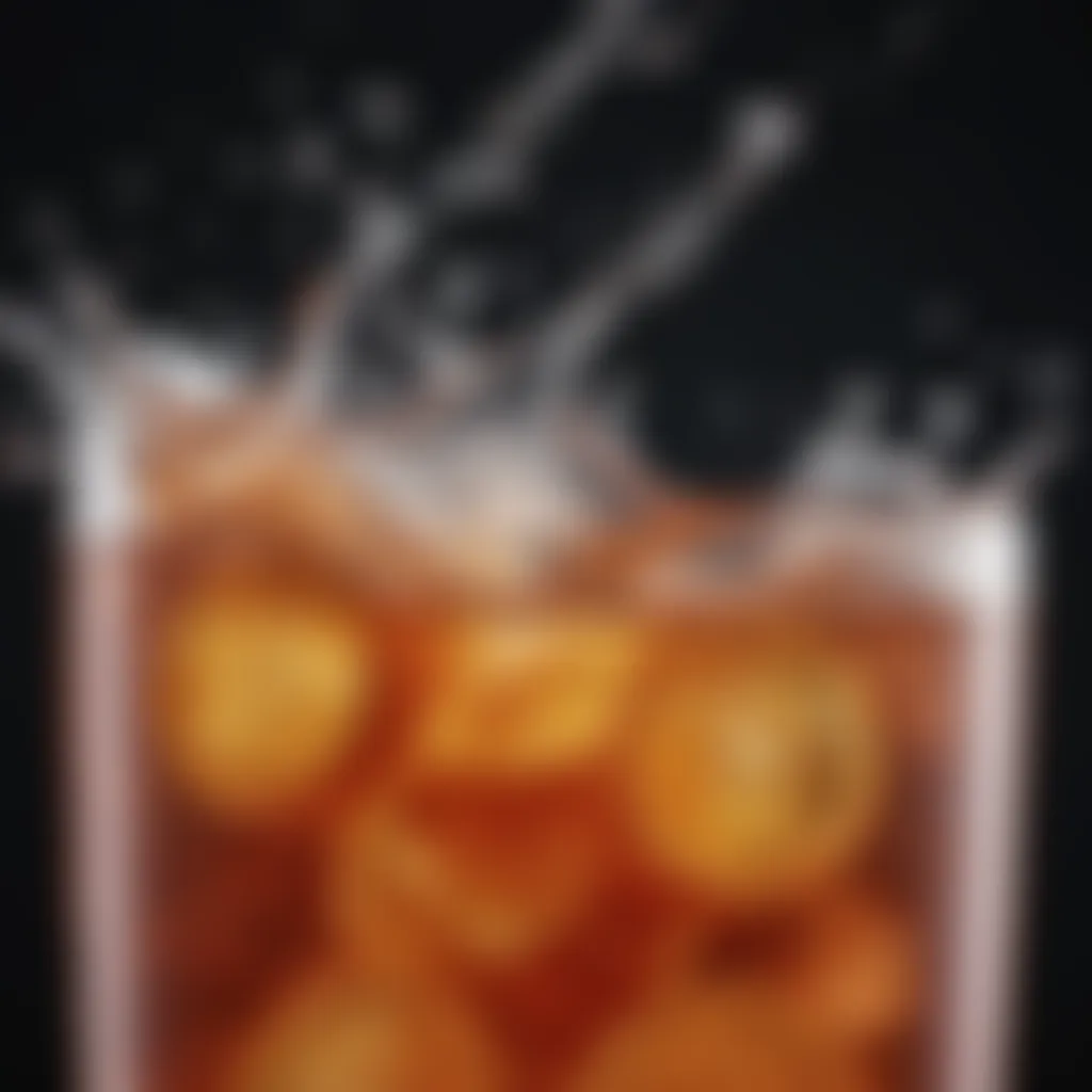 Close-up view of a glass filled with a refreshing sugar-free soda, with bubbles rising.