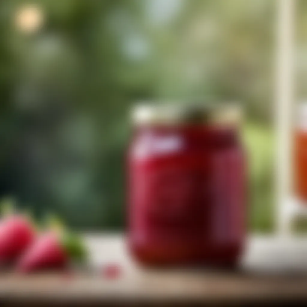 Glistening rhubarb jam in a jar