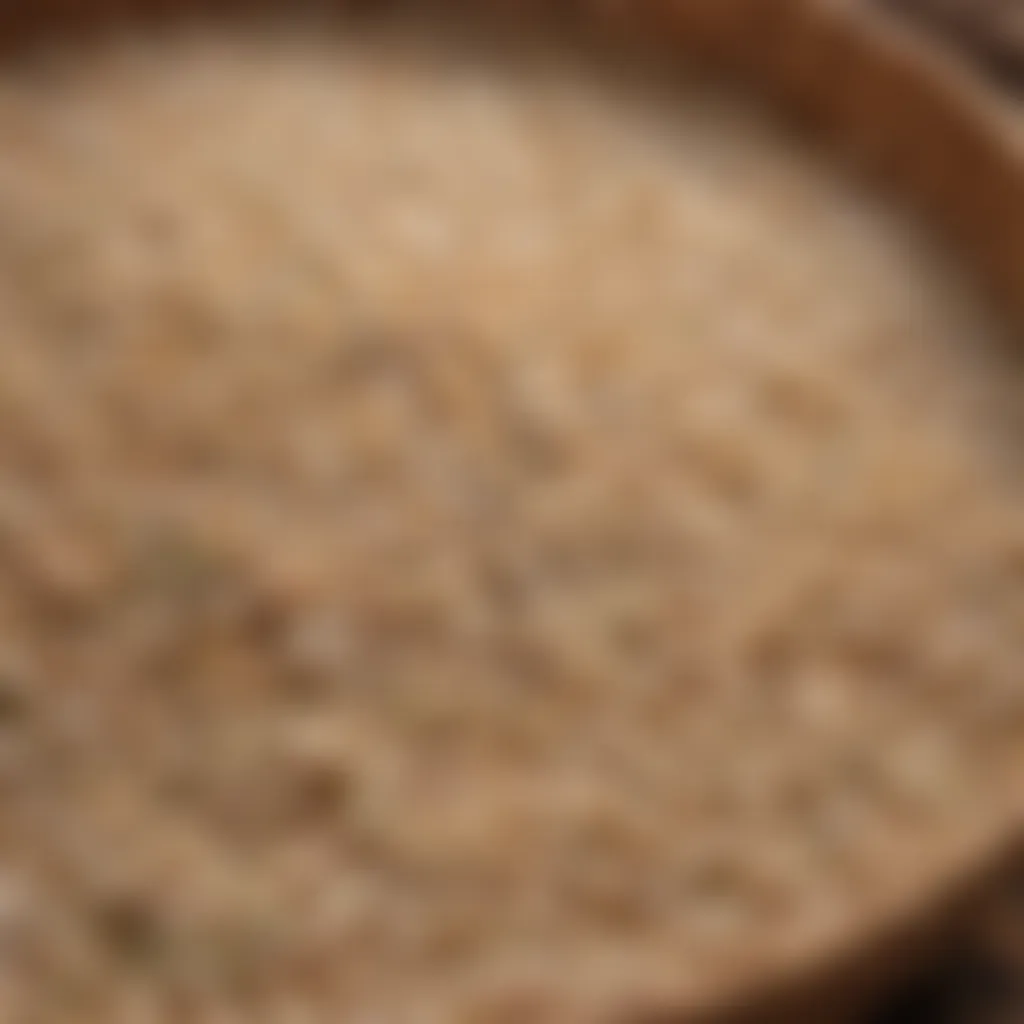 Close-up of rice grains in a traditional woven basket