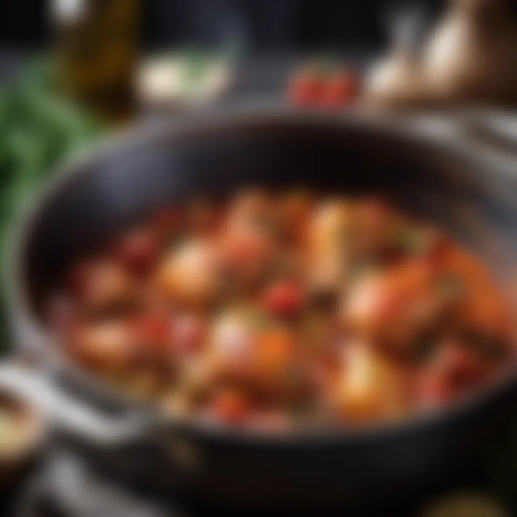 Mouth-watering chicken cacciatore simmering in a rustic pot