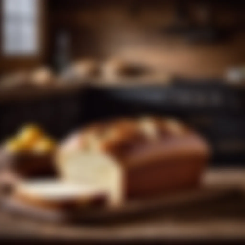 Rustic wooden table with freshly baked Amish white bread loaf