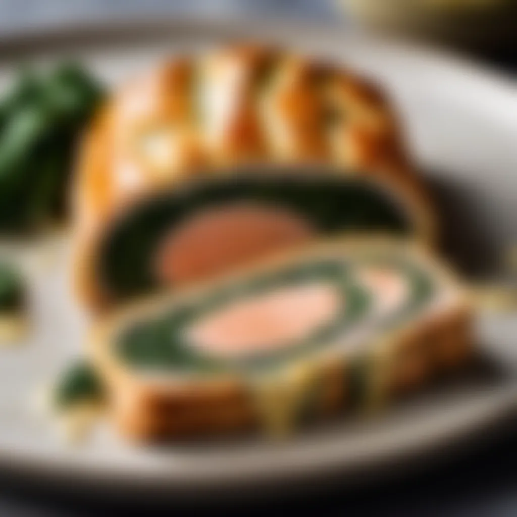 Salmon Wellington with Spinach and Dill Sauce