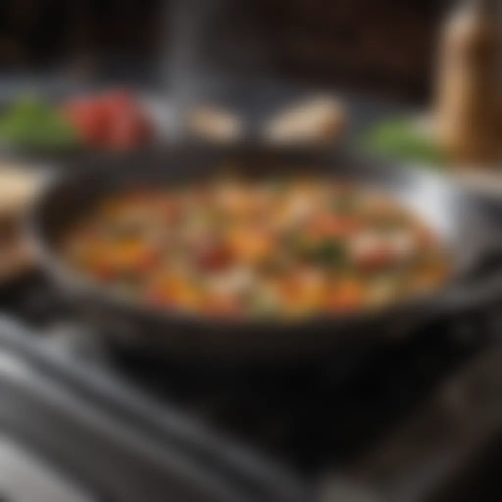 Sauteing vegetables in a sizzling pan