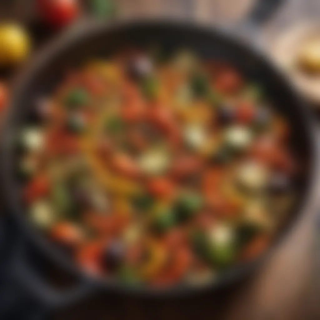 Vibrant sautéed vegetables in a sizzling skillet