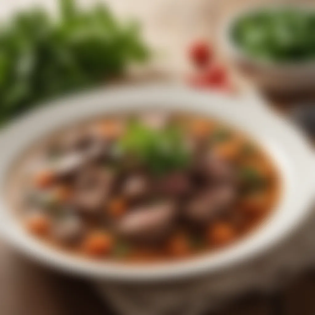 Garnishing the finished beef stew with fresh parsley