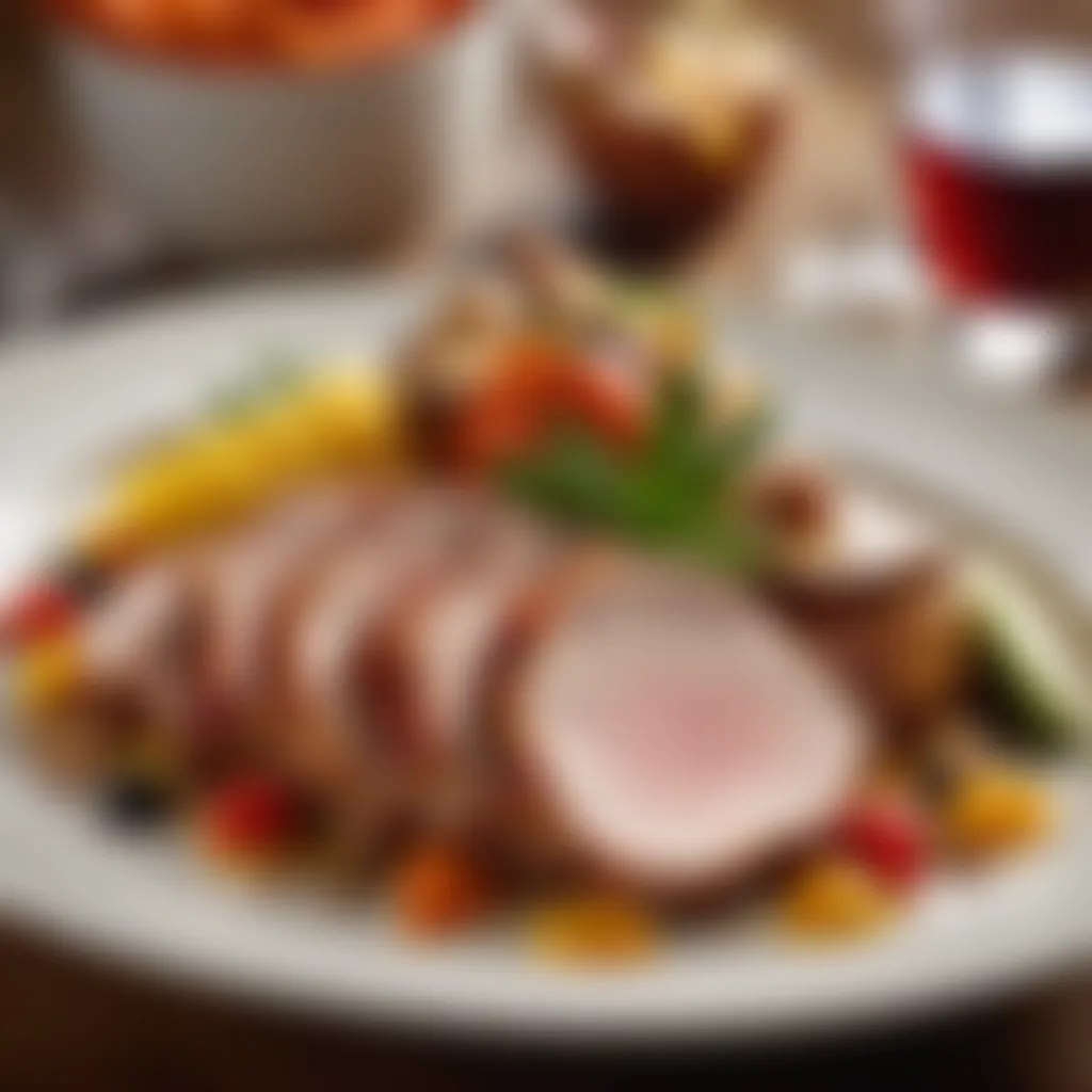 Gourmet Presentation of Pork Medley Savory Pork Medley on Elegant Platter