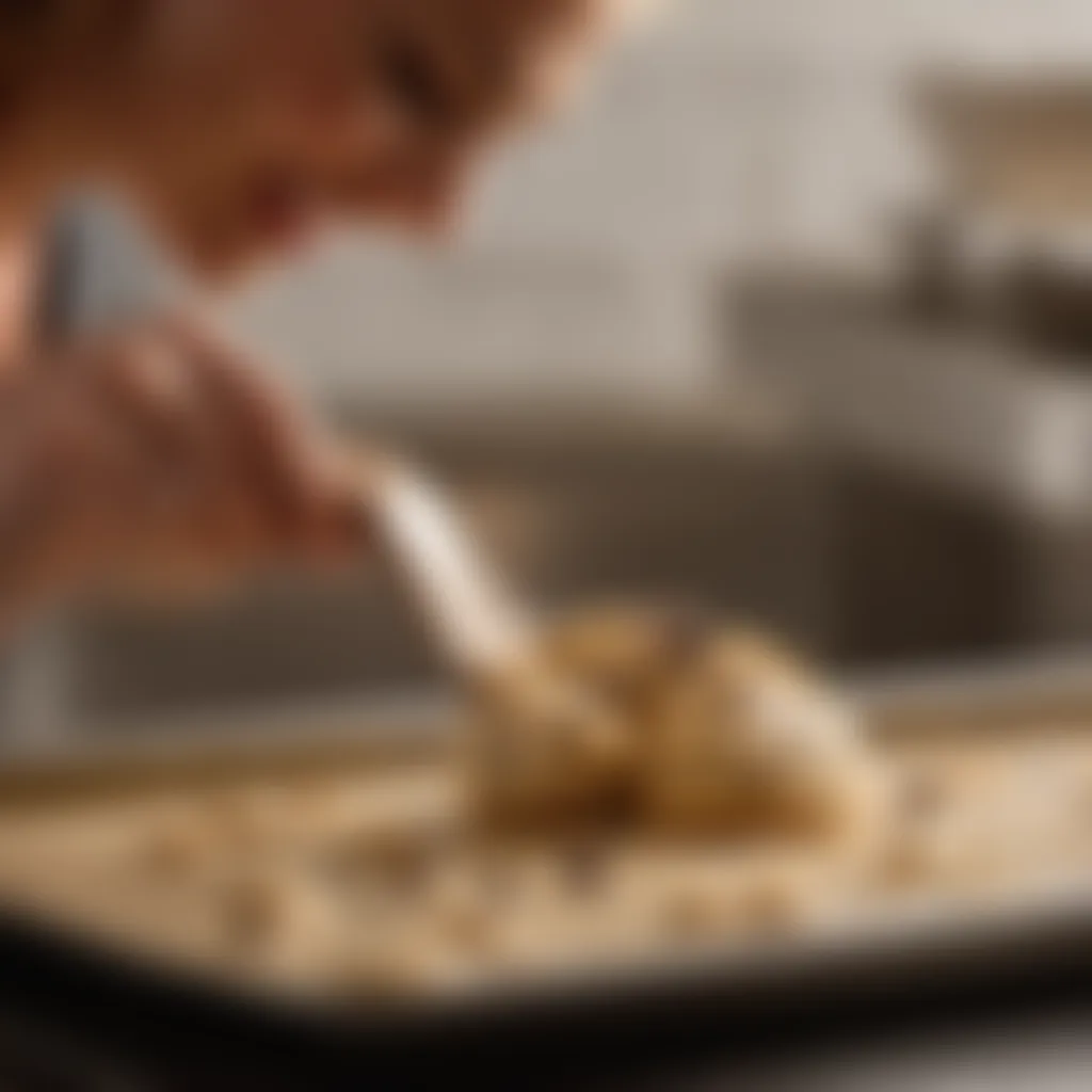 Cookie dough being scooped onto baking sheet