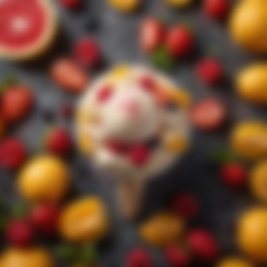 Seasonal Fruit Delights on Your Ice Cream Freshly picked seasonal fruits as toppings for melted ice cream bar
