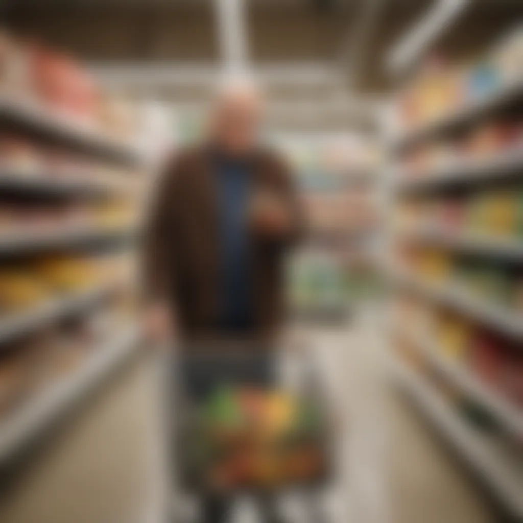 Senior man shopping for groceries with a list in hand