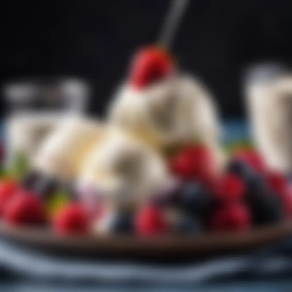 Serving homemade yogurt ice cream with fresh berries