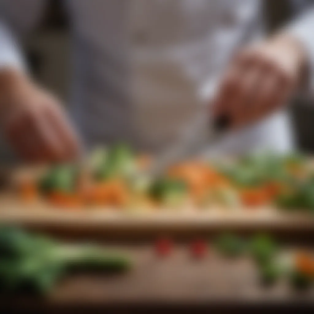 Chef showcasing the precision of a sharp knife on vegetables