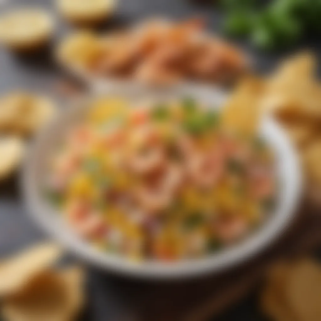 Ceviche Delight: Shrimp and Corn Fusion Exquisite Shrimp and Corn Ceviche on Crisp Plantain Chips