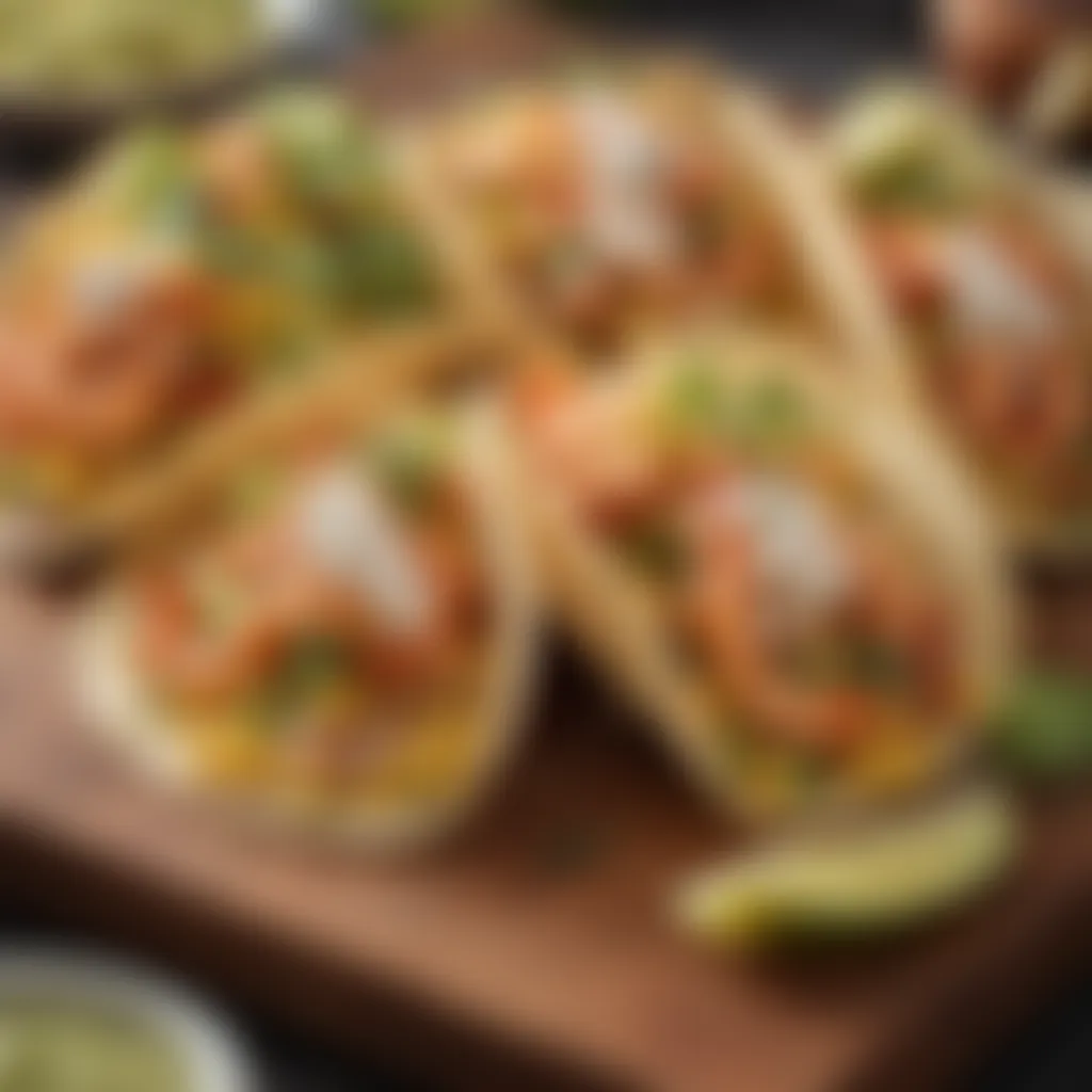 Taco Artistry: Shrimp and Corn Extravaganza Artisan Shrimp and Corn Tacos with Avocado Lime Cream