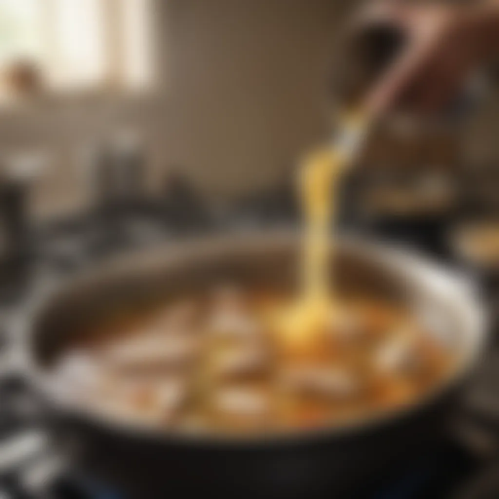 Crafting a Rich Homemade Chicken Broth Homemade chicken broth simmering on stove