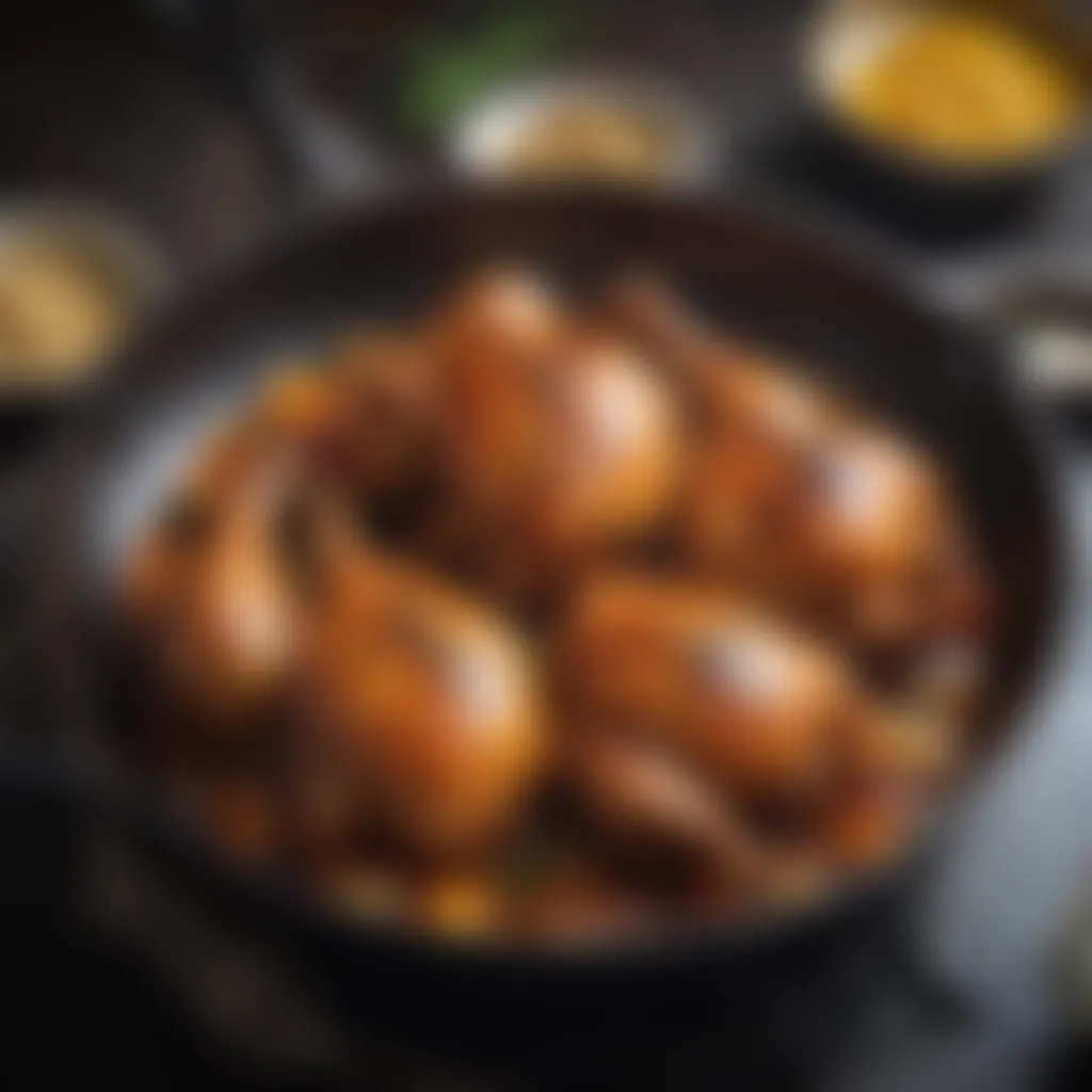 Sizzling chicken in a cast iron skillet