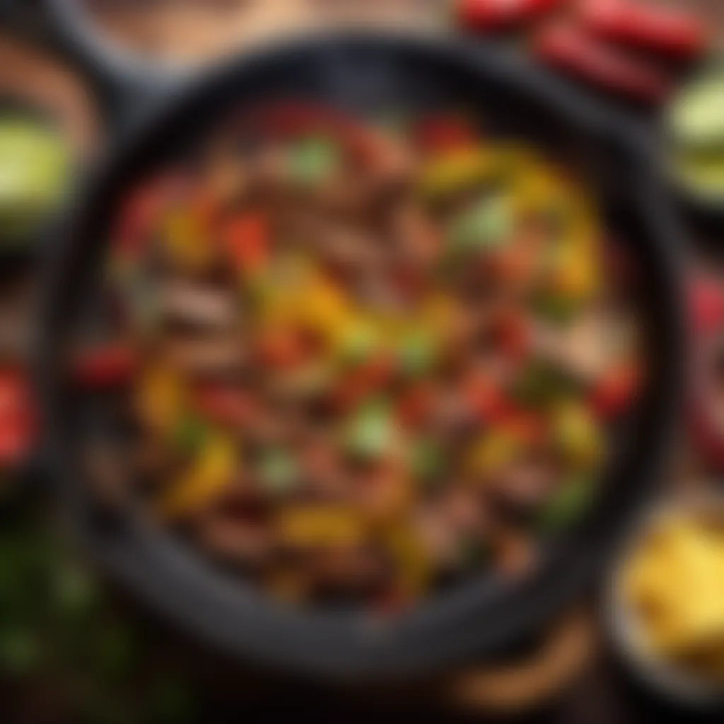 Sizzling Fajitas on Cast Iron Skillet