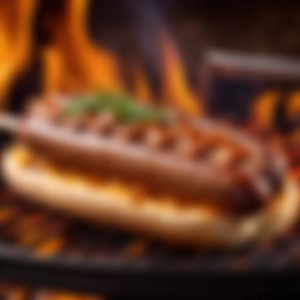 Sizzling knockwurst on a hot grill