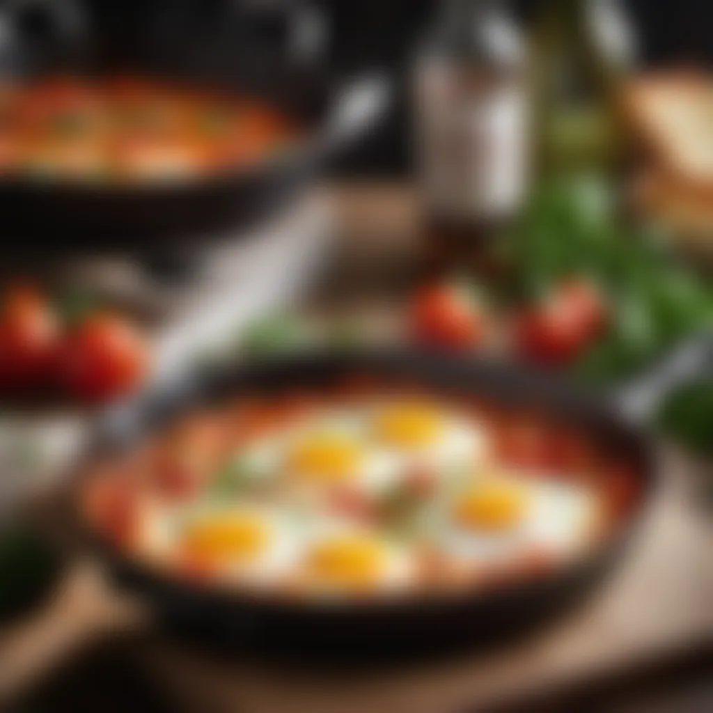 Sizzling pan with shakshuka