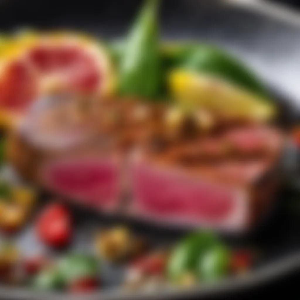 Sizzling Hot Pan with Seared Ahi Tuna Steak