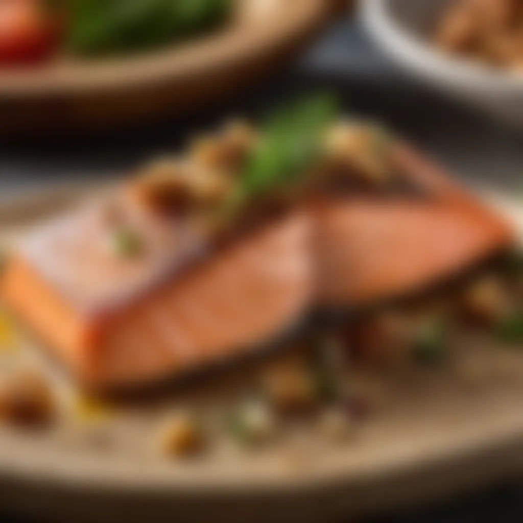 Skilled chef delicately seasoning salmon fillet