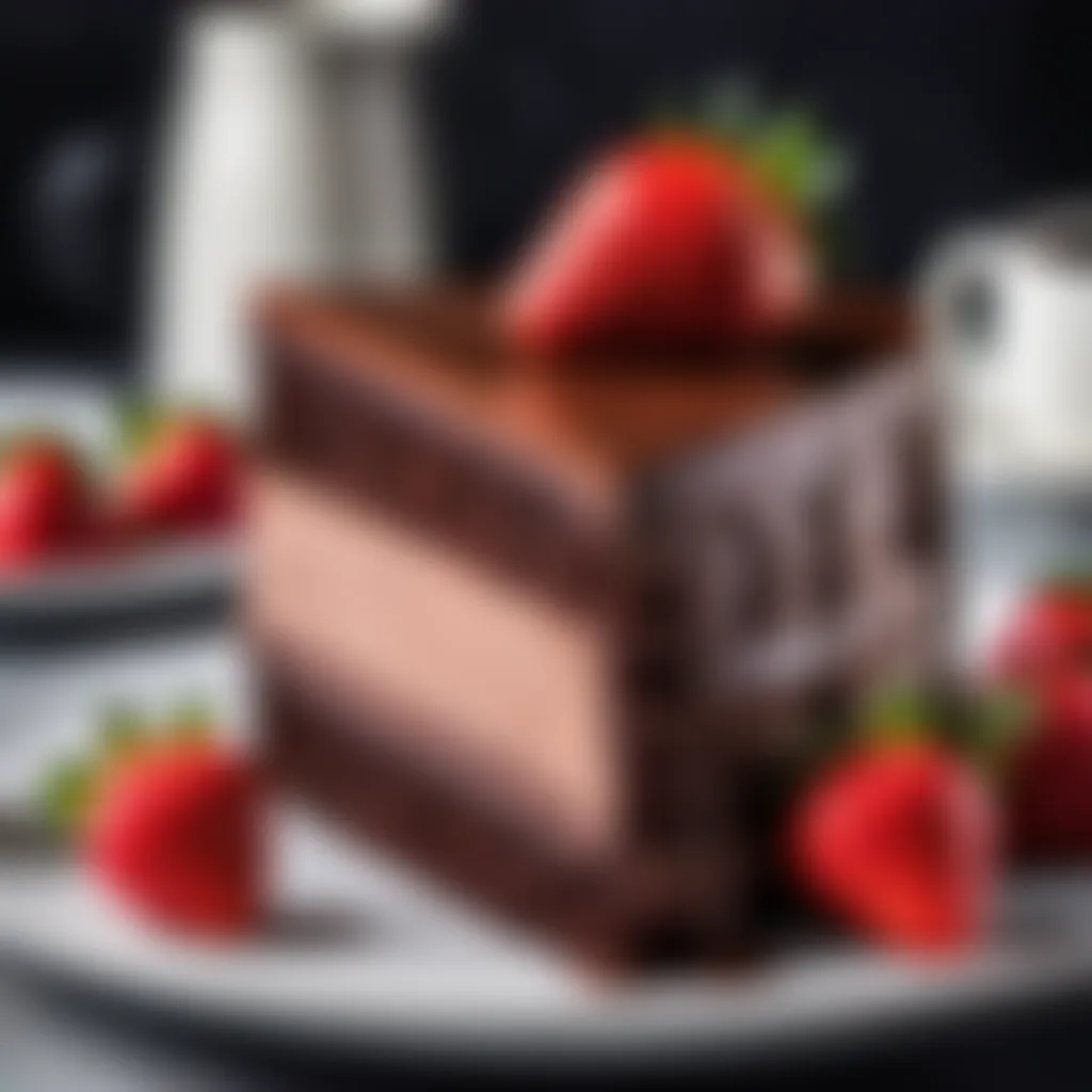 Sliced Chocolate Cake with Strawberry Garnish