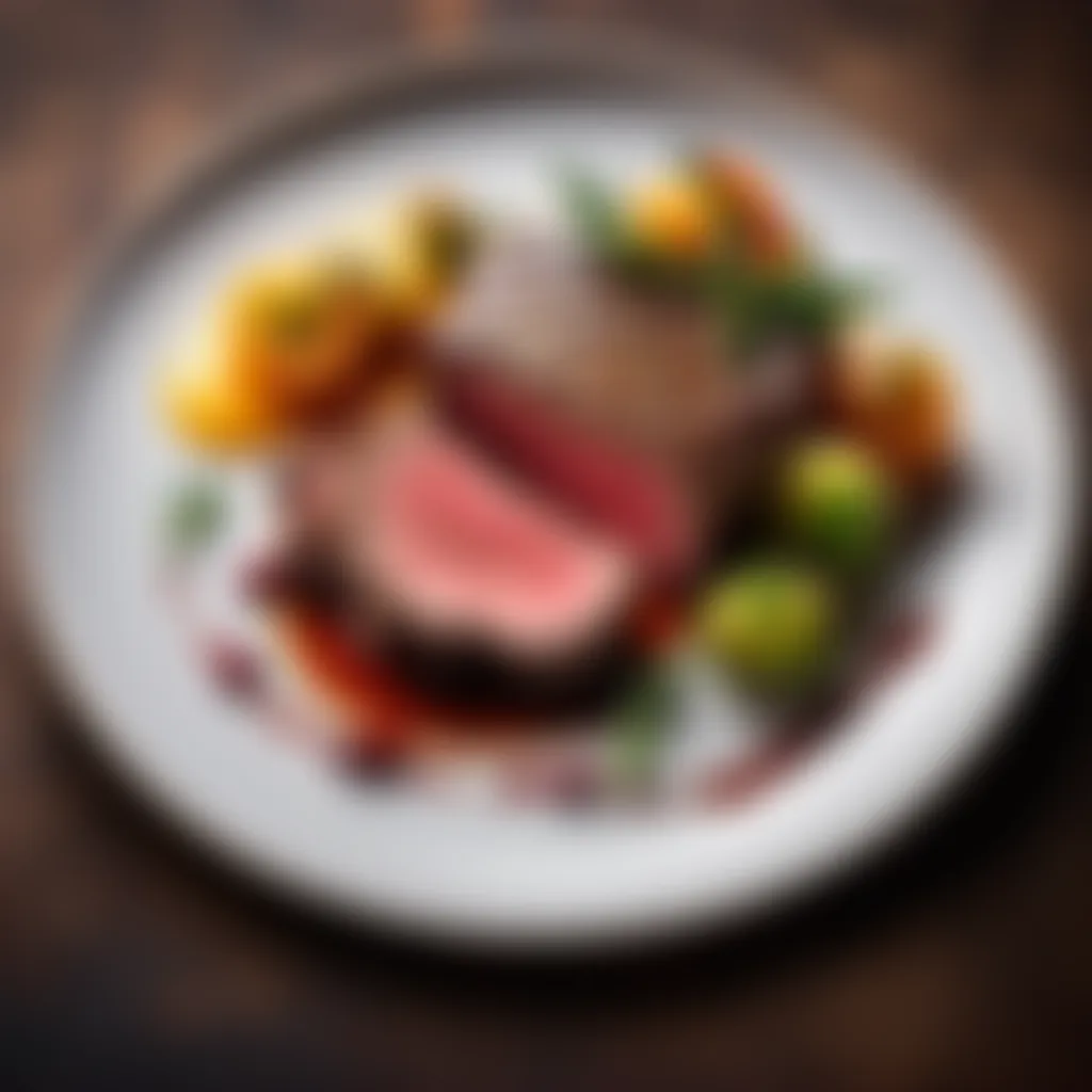 Presentation Excellence: Art of Plating Sliced medium-rare steak on a plate