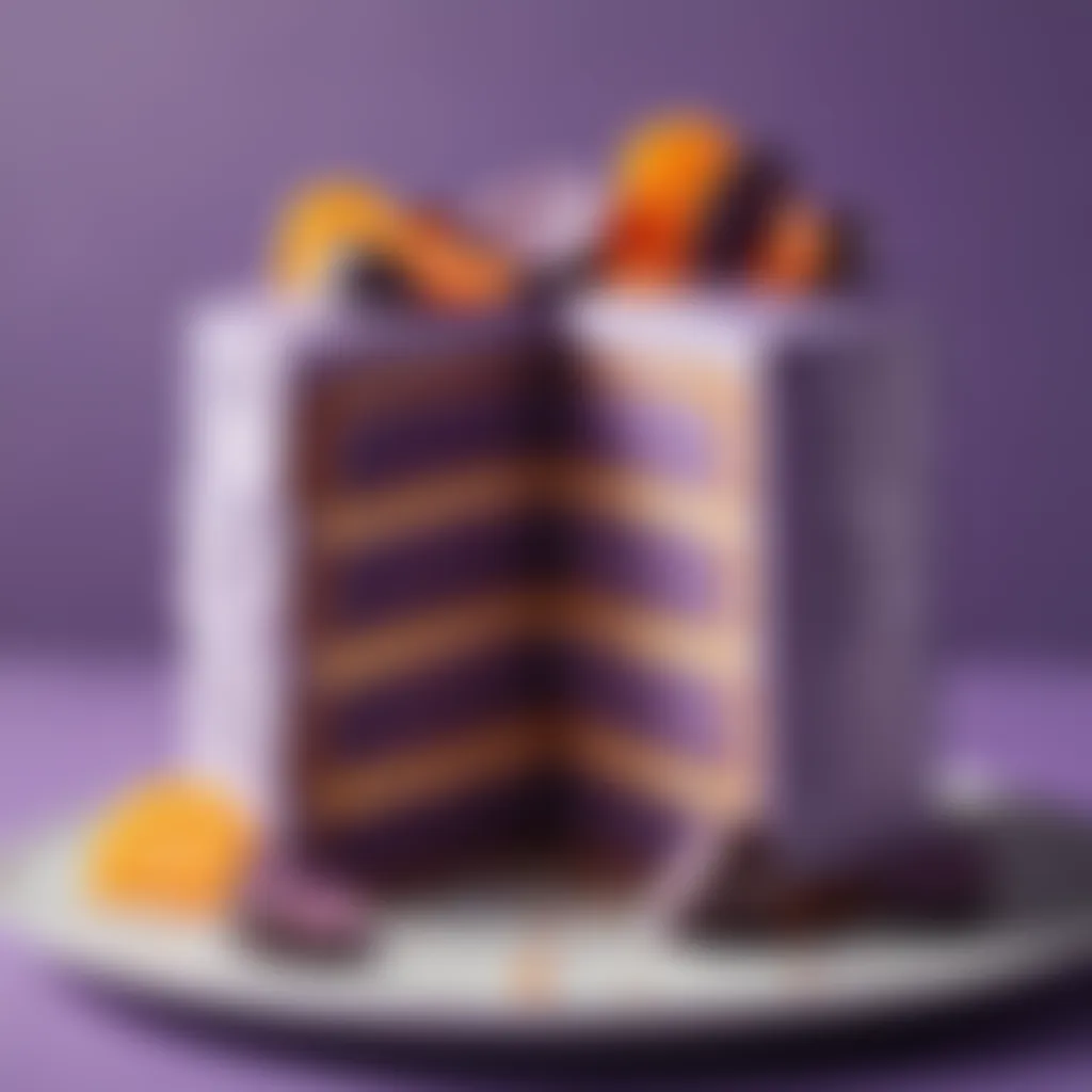 Sliced ube cake showcasing its vibrant purple color