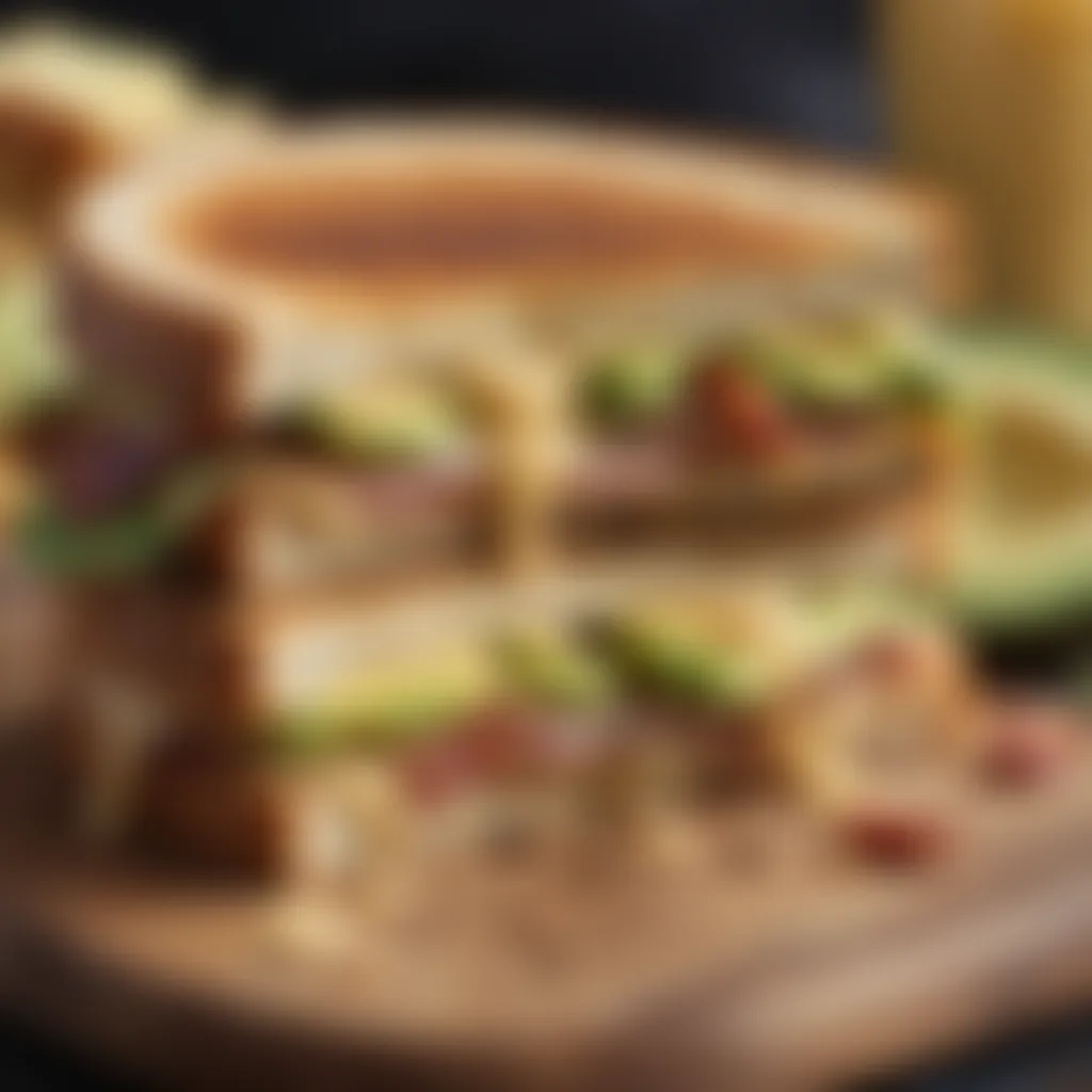 Smoked Gouda Bliss with Avocado and Bacon Crunch Smoked gouda with avocado and bacon on multigrain toast