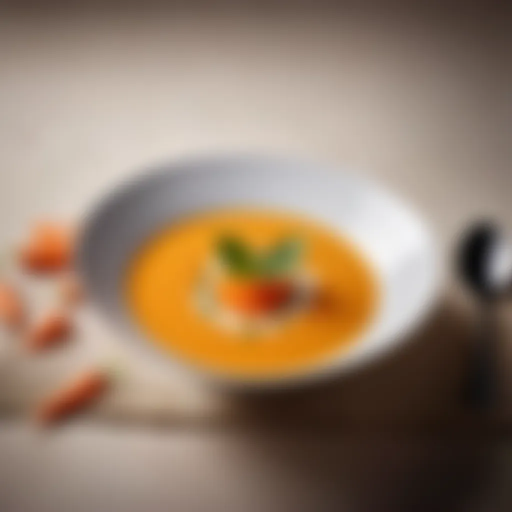 Exquisite carrot-coconut soup presented in a sophisticated bowl