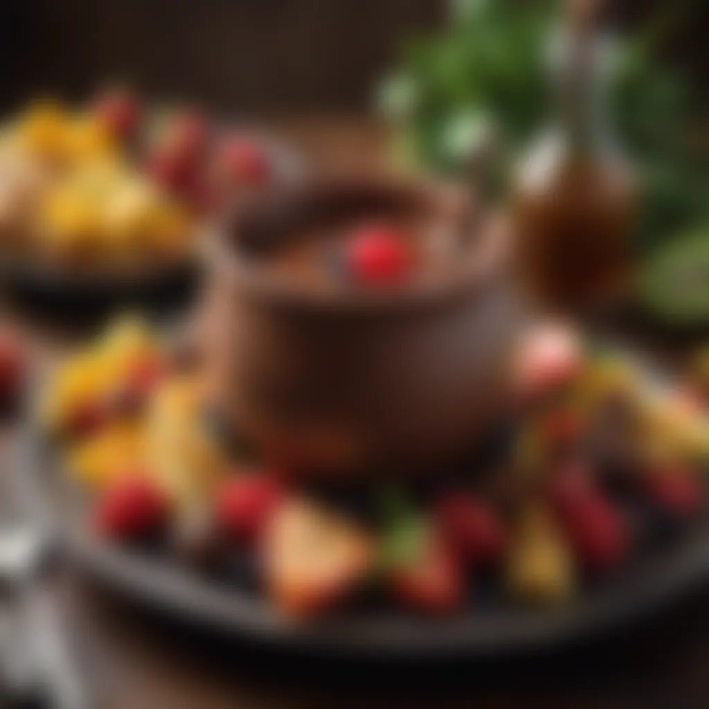 Luxurious chocolate fondue with exotic fruit assortment