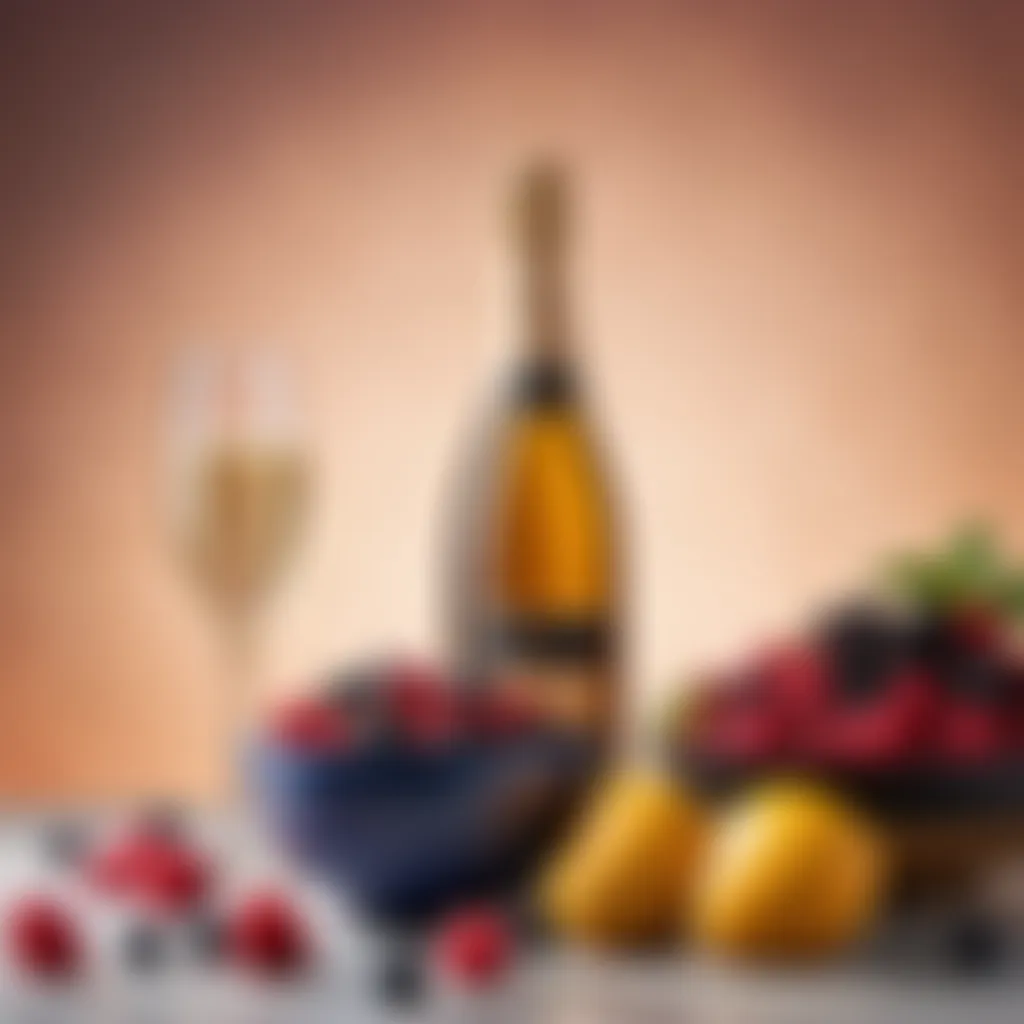 Bottle of sparkling wine and bowl of fresh berries