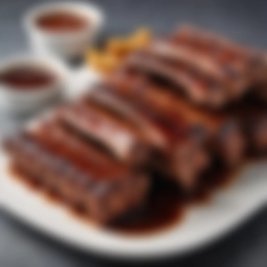 Grilled St. Louis cut spare ribs glazed with barbecue sauce