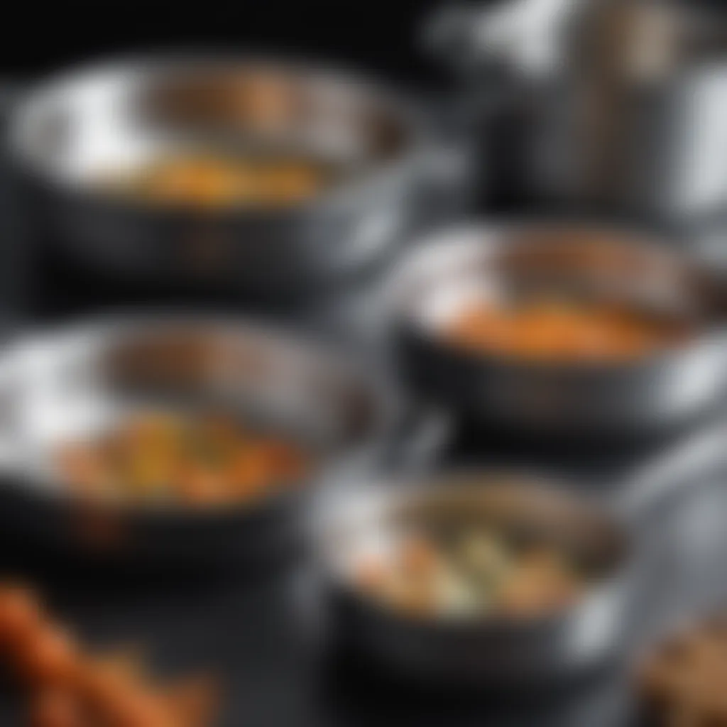 Close-up of stainless steel cookware details and craftsmanship